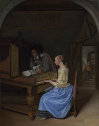チェンバロを演奏する若い女性c。 1660