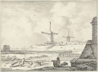 Haarlemmerpoort の外、Hoogendijk で冗談を言う製図工