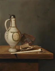 水差しとパイプのある静物》1650年代半ば（油彩・パネル）