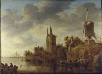 オストポートのカプリッチョがある川の風景」デルフト、1644年頃（油彩・キャンバス