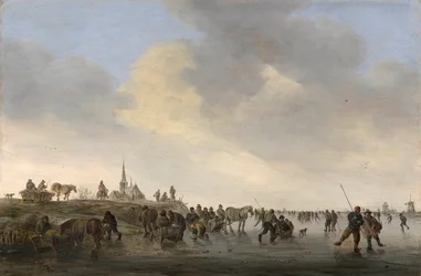 「Le patinage sur le fleuve Merwede pres de Dordrecht en Hollande (Le patinage sur le fleuve Merwede pres de Dordrecht en Hollande) Jan Josefsz van Goyen (1596-1656) Peinture de Jan Josefsz van Goyen (1596-1656)