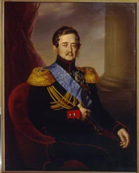 Ivan Fyodorovich Paskevich、エリヴァン伯、ポーランド王国副王の肖像 (I.F. Paskevich、エリヴァン伯、ポーランド王国副王の肖像)。 Jan Ksawery Kaniewski (1805-1867) の絵画、キャンバスに油彩