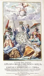 寓話的なタイトルページ、「The Great New Augmented Atlas of the Sea、1680」