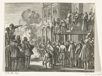 ヤコブ・ファン・カンペン、頭に司教冠を載せてアムステルダムの断頭台に立つ、1535年