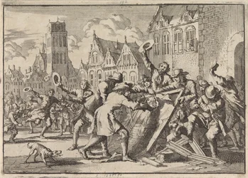 コルネリス・デ・ウィットの像が人々によって破壊されたドルドレヒトの暴動、1672年