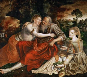 Loth et ses filles - Lot and his Daughters - Jan Massys (Matsys, Metsys, Matsijs) (1510-1575)の作品。木に油彩