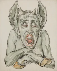 聖マリア教会の多色装飾のための下絵 - 口を大きく開けた悪魔の胸像