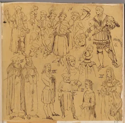 Skarbczyk. Verschiedene Personen in Kleidern aus dem XIII., XV. und XVI. Jahrhundert