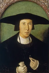 "青年の肖像" ヤン・モスタールト（1472/73-1555/56）作 1520年頃 薄暗い 53x37 cm マドリッド、プラド美術館
