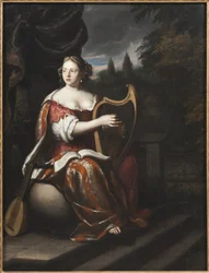 ハープを弾く女」（Mijtens（Meytens）, Martin van, the Elder（1648-1736）作。キャンバスに油彩。寸法 : 78x60 cm。ストックホルム国立博物館