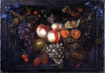 石のニッチにある果物の静物画