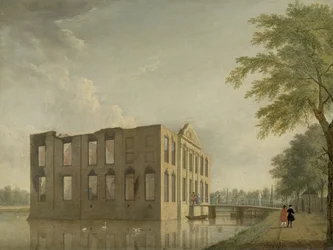 火事後のヘームステーデのベルケンローデ城 1747 年 5 月 4 ～ 5 日の火事の後、ヘームステーデのベルケンローデ城: 側面図