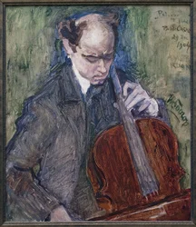 チェロを弾くパブロ・カザルス（1876-1973）。ヤン・トゥーロップ（1858-1928）による絵画、油彩、キャンバス