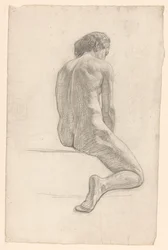 後ろから見た座っている女性のヌード