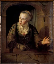 窓辺の若い女性の肖像 ヤン・ヴィクトール（1620-1676）の絵画（ec.flam.） 1640年 日0.93×0.78メートル