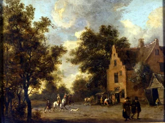 マーシャル・フェランの風景と工房。ヤン・ワイナンツ（1630 - 1684）による絵画。ミラノ、カステッロ美術館（Museo del Castello