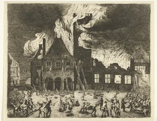 アムステルダム旧市庁舎の火事、1652 年 1652 年 7 月 7 日に焼かれたアムステルダムへの古いスタダイスの画像