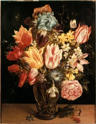 チューリップの花束 ヤン・ブリューゲル（またはブリューゲル、ブリューゲル、ブリューゲル）（前者はブリューゲル・ド・ヴェロア）の絵画（1568-1625年）。17世紀。個人蔵
