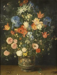 彫刻された瓶の中の花のある静物、c.1620-24