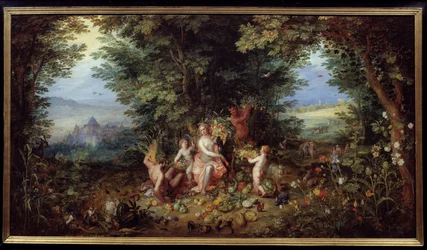 4つの要素。"The Earth" Allegory.地球の楽園の眺め。ヤン・ブリューゲルの絵画 Le Vieux calls Bruegel de Velours（ブリューゲルまたはブリューゲル