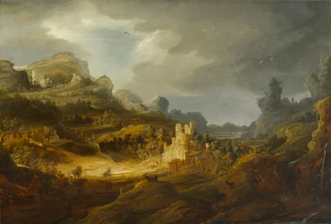 幻想的な風景、1643年から1645年頃（揺りかごのパネルに油彩）