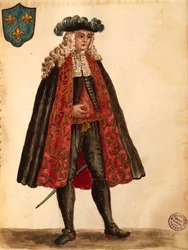フランス大使、ヤン・ファン・グレーベンブロークまたはジョヴァンニ・グレーベンブローク（1731-1807）作、『Gli Abiti de Veneziani』、衣装の図鑑より、水彩。