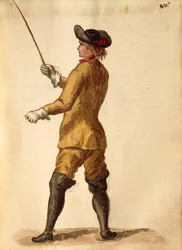 乗馬衣装の紳士、ヤン・ファン・グレーベンブロークまたはジョヴァンニ・グレーベンブローク（1731-1807）作、『Gli Abiti de Veneziani』、衣装の図鑑より、水彩画