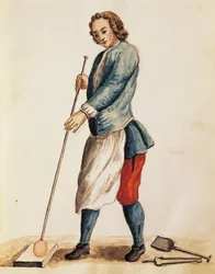 ムラーノ島のガラス職人、ヤン・グレーベンブルック（1731-1807）の「ヴェネツィア衣装図鑑」のイラスト、水彩画、イタリア