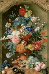 テラコッタの花瓶の花、1736年