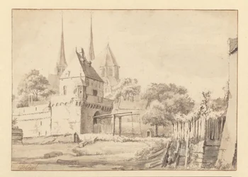 デーヴェンターの Bergpoort と Bergkerk の眺め