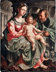 聖家族 ヤン・ファン・スコレル（1495-1562）による絵画 1522年 薄暗い 130x100cm ゲネス、ストラーダ・ヌオーヴァ美術館（元パラッツォ・ビアンコ） イタリア