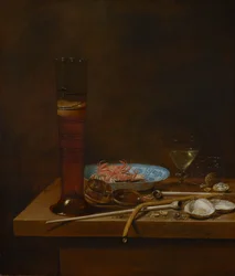 喫煙器具とカニのある静物、1657