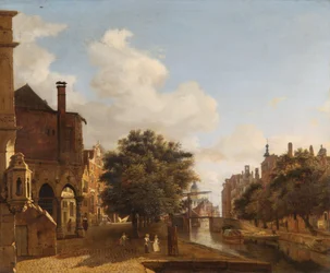 アムステルダム旧市庁舎のある建築ファンタジー、c.1667-72（オークパネルに油彩）