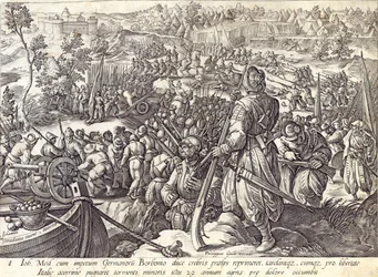 ヘンドリック・ゴルツィウス（1558-1617）によって彫刻された「ジョヴァンニ・ド・メディチの戦いにおける死」、「メディチの歴史」からのプレート8、c.1583