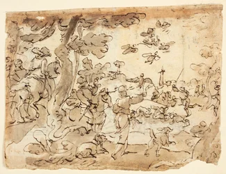 直訳：ハヤブサとのバードハント。 Verso: 動物、山羊座、葉で飾られたリュネット