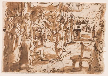 Recto: ファラオの夢を解釈するヨセフ、プレート 2 の予備デザイン、「聖霊の 7 つの賜物」シリーズの「スピリタス インテレクタス」(知性の霊)。 裏面：「洗礼者ヨハネの生涯」の版画シリーズに関する碑文