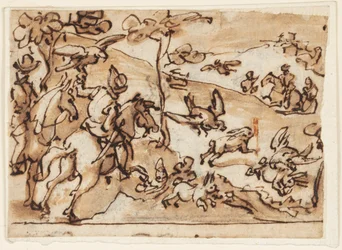 ウサギ狩りとハヤブサのスケッチブックのページ