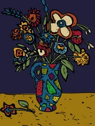 ラウドウェアのジャグの花、2012年（元のリノカットからフォトショップで再着色）