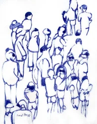 Crowd in Blue、2024年頃（ミクストメディア、紙）