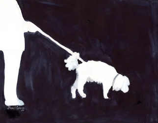 藍の中で犬を散歩させる男 III 2021年頃 （紙に水彩画）