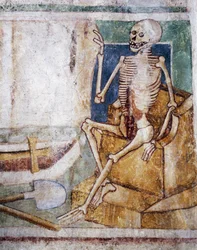 Hrastovlje要塞教会、三位一体教会、墓の死の開口部スラブ、「死の舞踏」（1490年）、Janez Iz Kastvaによるフレスコ画の詳細、スロベニア