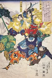 毛皮のコートを着た男たちの雪上の戦い