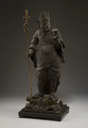 毘沙門天（毘沙門天、北の守護神）（木地に金属と金箔