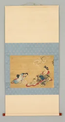 着物を選ぶ花魁と侍女
図案 1700年頃（絹本、彩色、墨汁）