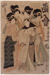 人物群（カラー木版画）