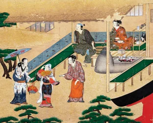 京都郊外の家の中、浮世絵、絹絵、土佐の流派、日本文明