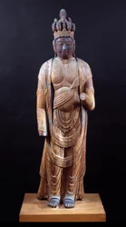 十一面観音 平安時代・10世紀初頭 堅牢な木版画にポリクロームの痕跡が残る