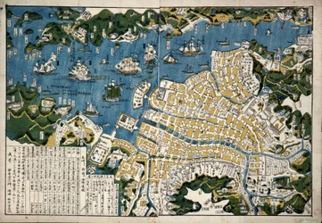 1868年頃の長崎の地図（彩色木版画）