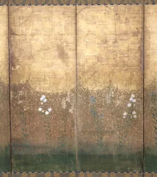 武蔵平野の月（紙に色と金）