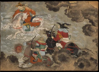 鬼と戦う騎兵 「大勝館」挿絵（紙本墨彩）